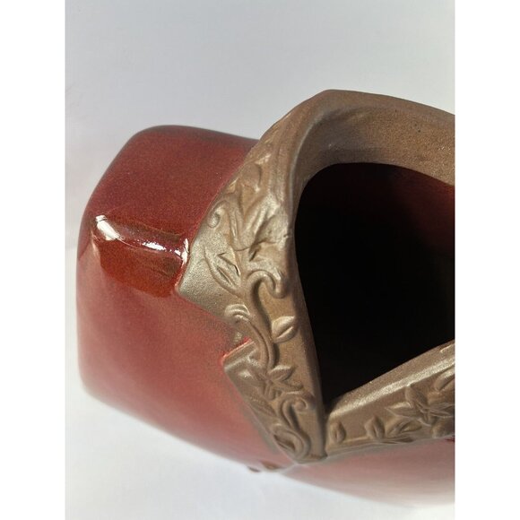 •HBH• Hawaiian Style Glossy Dark Red Shirt Jacket Rough Brown CollarCeramic VASE - Picture 7 of 15